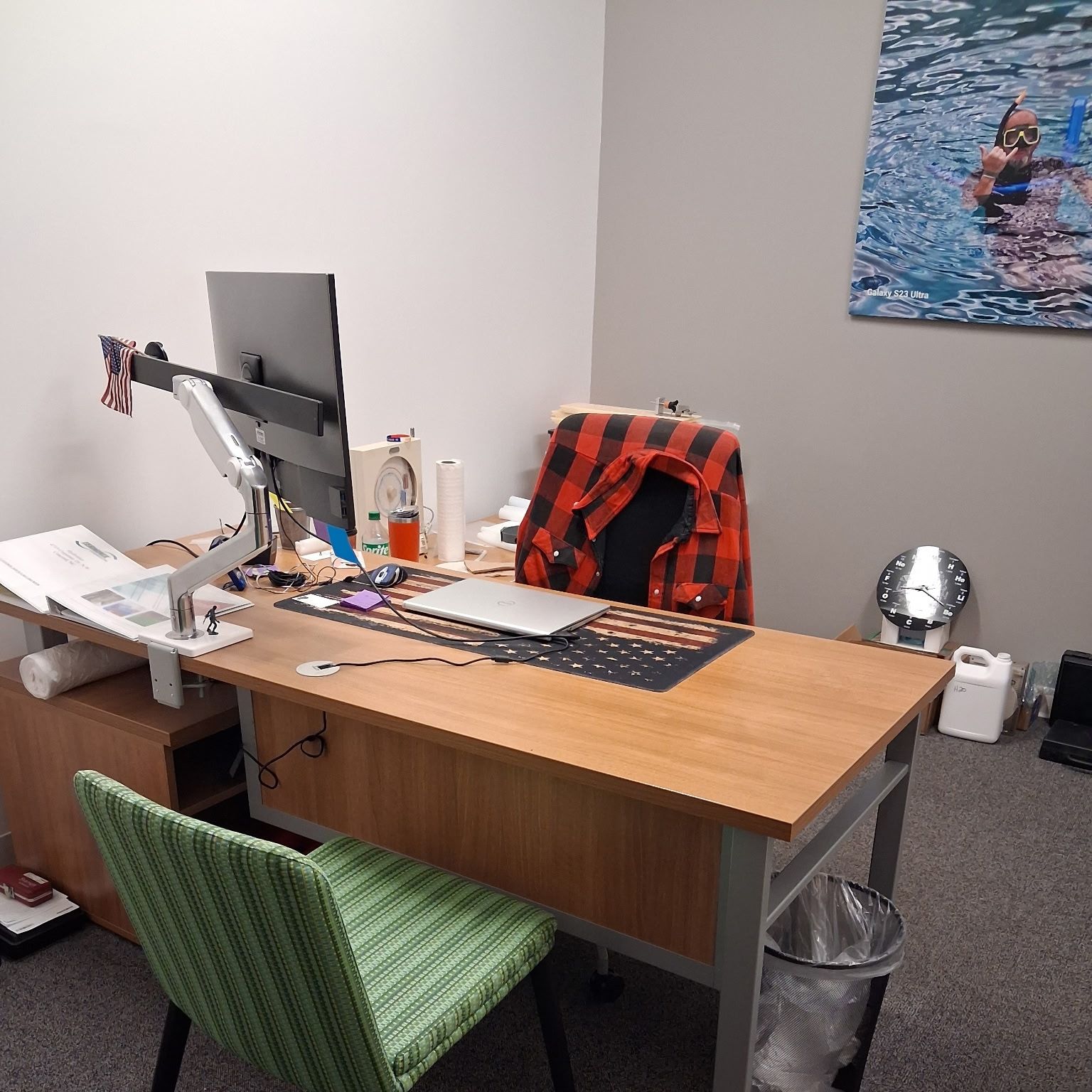 Private office with a cleared desk and freshly vacuumed floor after a scheduled visit